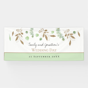 Elegant Eucalyptus Green Gold Names Date Wedding Banner