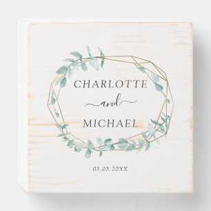 Elegant Eucalyptus Green Gold Wedding Wooden Box Sign