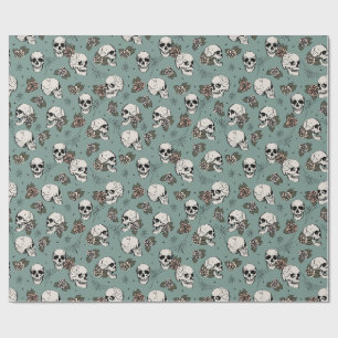 Elegant Eucalyptus Green Gothic Skulls Halloween Wrapping Paper