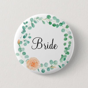 Elegant Eucalyptus Green Peach Floral Bride Button
