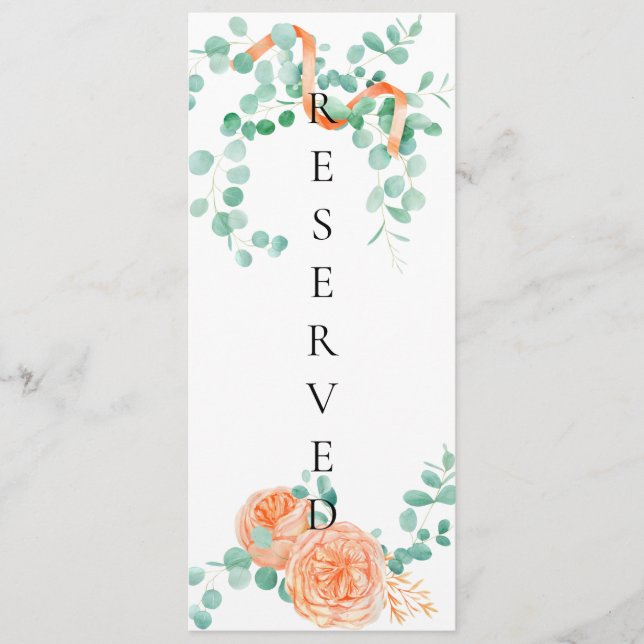 Elegant Eucalyptus Green Peach Floral Chair Sign Menu (Front)