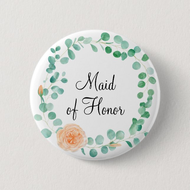 Elegant Eucalyptus Green Peach Made of Honor Button (Front)