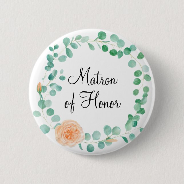 Elegant Eucalyptus Green Peach Matron of Honor Button (Front)