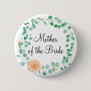 Elegant Eucalyptus Green Peach Mother of the Bride Button