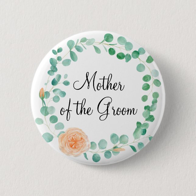 Elegant Eucalyptus Green Peach Mother of the Groom Button (Front)