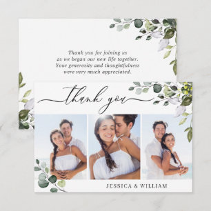 Elegant Eucalyptus Greenery 3 PHOTO Wedding Thank You Card
