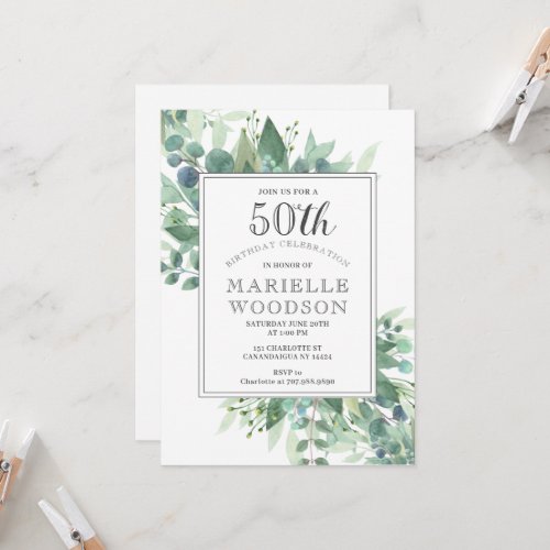 Elegant Eucalyptus Greenery 50th Birthday   Invitation