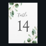 Elegant Eucalyptus Greenery 5x7 Table Numbers<br><div class="desc">Designed to coordinate with our Moody Greenery wedding collection, this customizable Table Numbers Card features watercolor sage green eucalyptus leaves accented with a gold geometric frame and paired with a stylish script and classy serif font in gray. To make advanced changes, go to "Click to customize further" option under Personalize...</div>