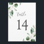 Elegant Eucalyptus Greenery 5x7 Table Numbers<br><div class="desc">Designed to coordinate with our Moody Greenery wedding collection, this customizable Table Numbers Card features watercolor sage green eucalyptus leaves accented with a gold geometric frame and paired with a stylish script and classy serif font in gray. To make advanced changes, go to "Click to customize further" option under Personalize...</div>