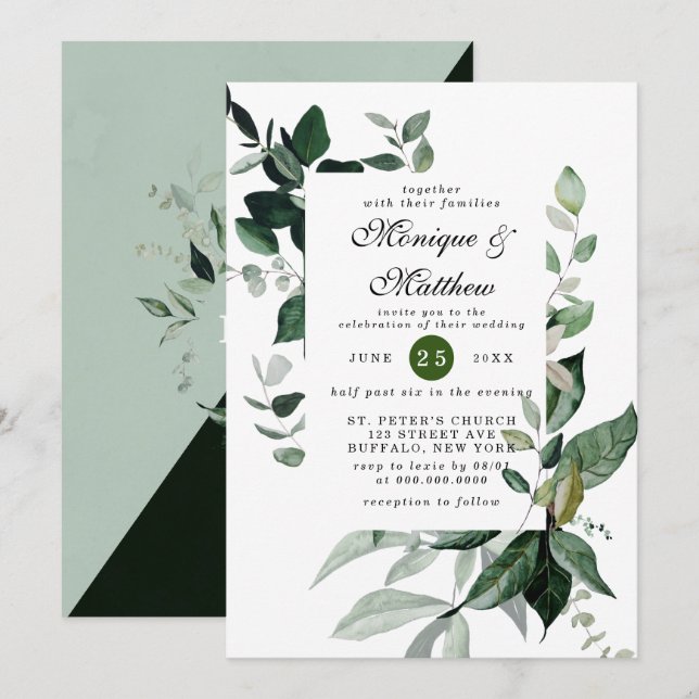 Elegant Eucalyptus Greenery Airy Rustic Wedding Invitation (Front/Back)