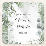 Elegant Eucalyptus Greenery Alcohol Ink Wedding Square Paper Coaster at Zazzle