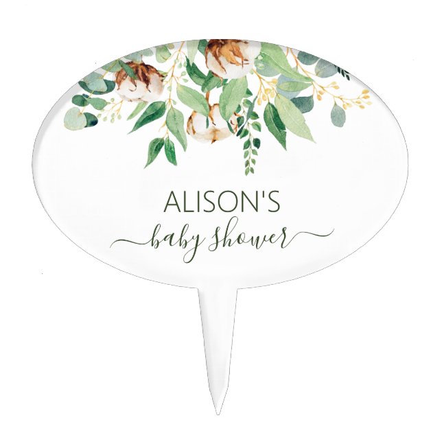 Elegant Eucalyptus Greenery Baby Shower Birthday Cake Topper (Front)