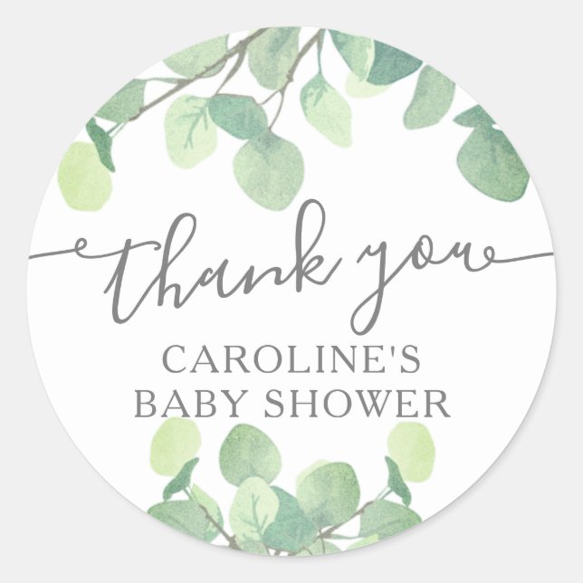Elegant Eucalyptus Greenery Baby Shower Classic Round Sticker (Front)