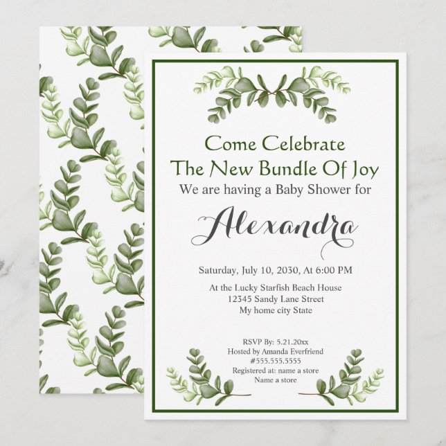 Elegant Eucalyptus Greenery Baby Shower invitation (Front/Back)