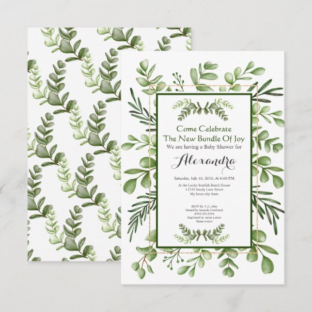 Elegant Eucalyptus Greenery Baby Shower invitation (Front/Back)
