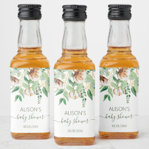 Elegant Eucalyptus Greenery Baby Shower Mini Liquor Bottle Label