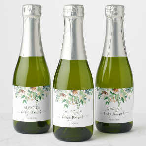 Elegant Eucalyptus Greenery Baby Shower Mini Sparkling Wine Label