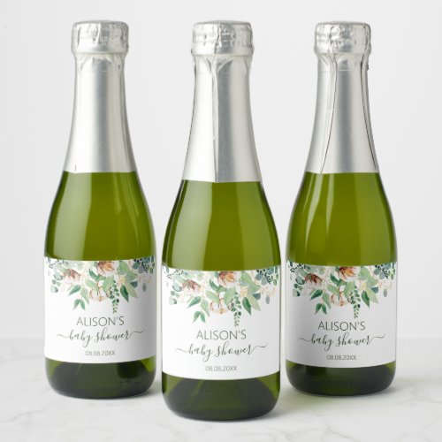 Elegant Eucalyptus Greenery Baby Shower Mini Sparkling Wine Label