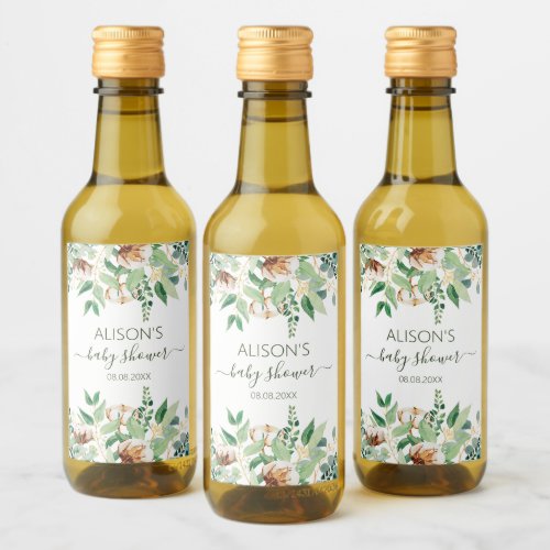 Elegant Eucalyptus Greenery Baby Shower Mini Wine Label
