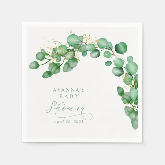 Elegant Eucalyptus Greenery Baby Shower Napkins (Front)