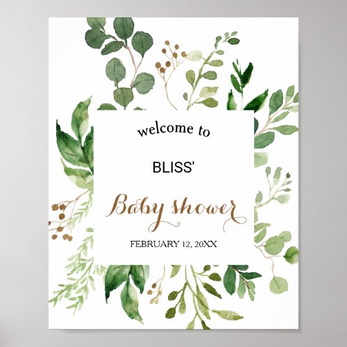 Elegant Eucalyptus Greenery Baby Shower Welcome Poster