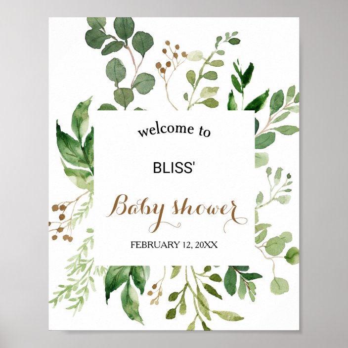 Elegant Eucalyptus Greenery Baby Shower Welcome Poster | Zazzle.com