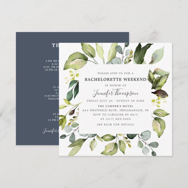 Elegant Eucalyptus Greenery Bachelorette Weekend Invitation (Front/Back)