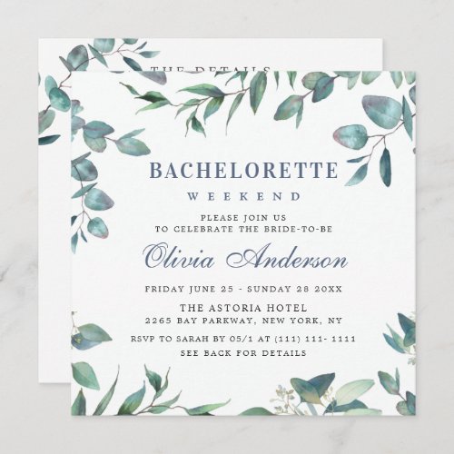 Elegant Eucalyptus Greenery Bachelorette Weekend Invitation