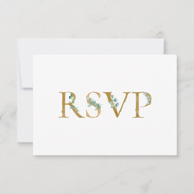 Elegant Eucalyptus Greenery Black Script Wedding RSVP Card (Back)