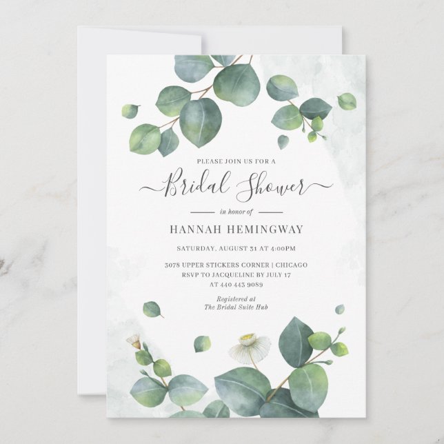 Elegant Eucalyptus Greenery Blush Bridal Shower Invitation (Front)