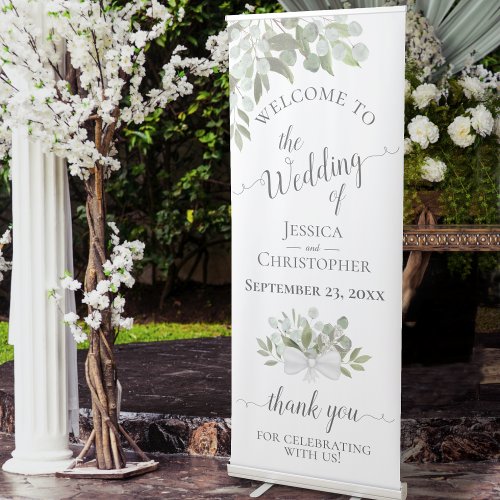 Elegant Eucalyptus Greenery Boho Wedding Welcome Retractable Banner