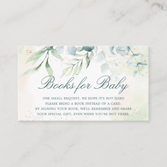 Elegant Eucalyptus Greenery Books for Baby Enclosure Card (Front)
