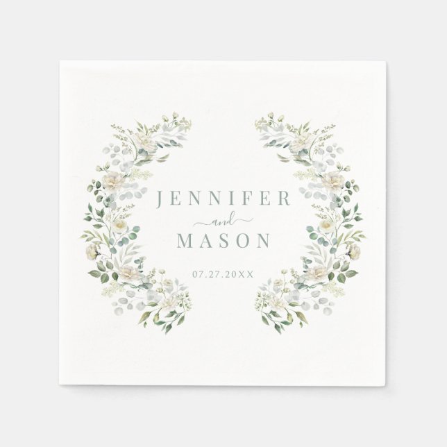 Elegant Eucalyptus Greenery Botanical Wedding Napkins (Front)