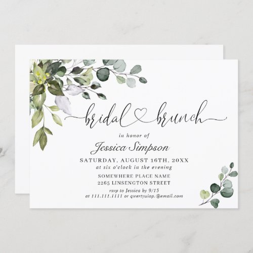 Elegant Eucalyptus Greenery Bridal Brunch Invitation