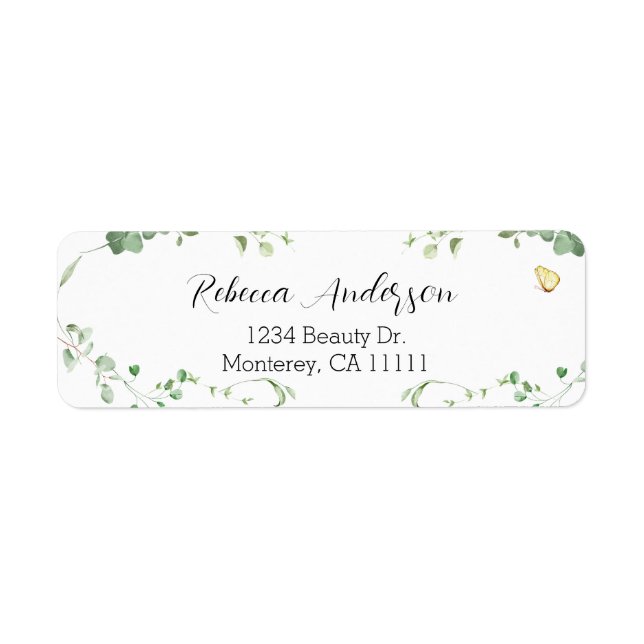 Elegant Eucalyptus Greenery Bridal  Label (Front)
