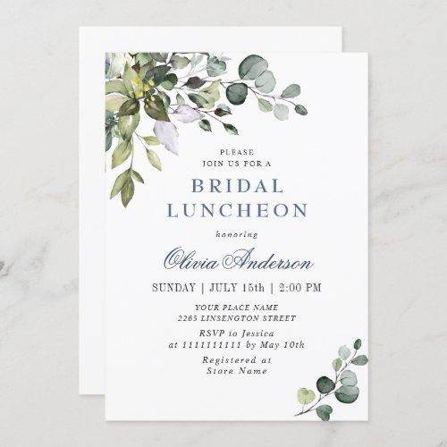 Elegant Eucalyptus Greenery Bridal Luncheon Invitation