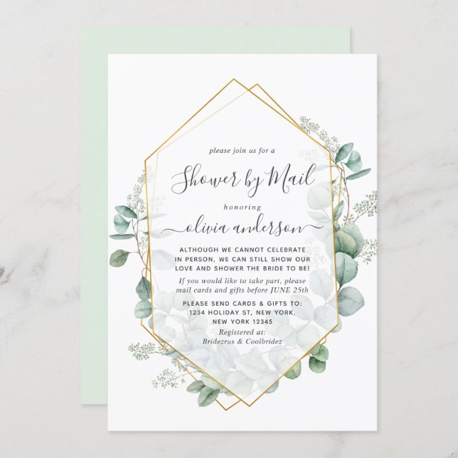 Elegant Eucalyptus Greenery Bridal Shower by Mail Invitation (Front/Back)