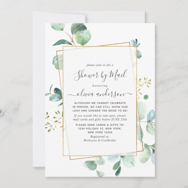 Elegant Eucalyptus Greenery Bridal Shower by Mail Invitation (Front)