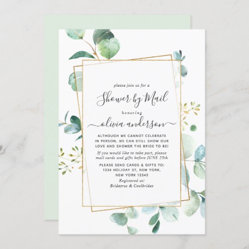 Elegant Eucalyptus Greenery Bridal Shower by Mail Invitation