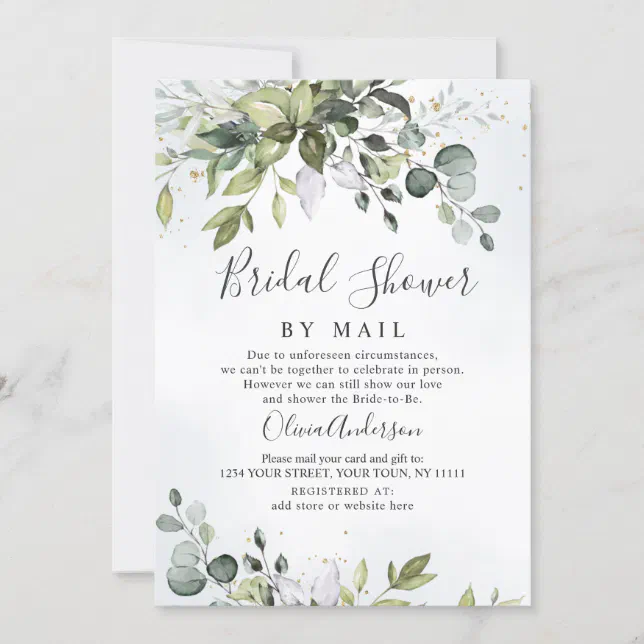 Elegant Eucalyptus Greenery Bridal Shower By Mail Invitation | Zazzle