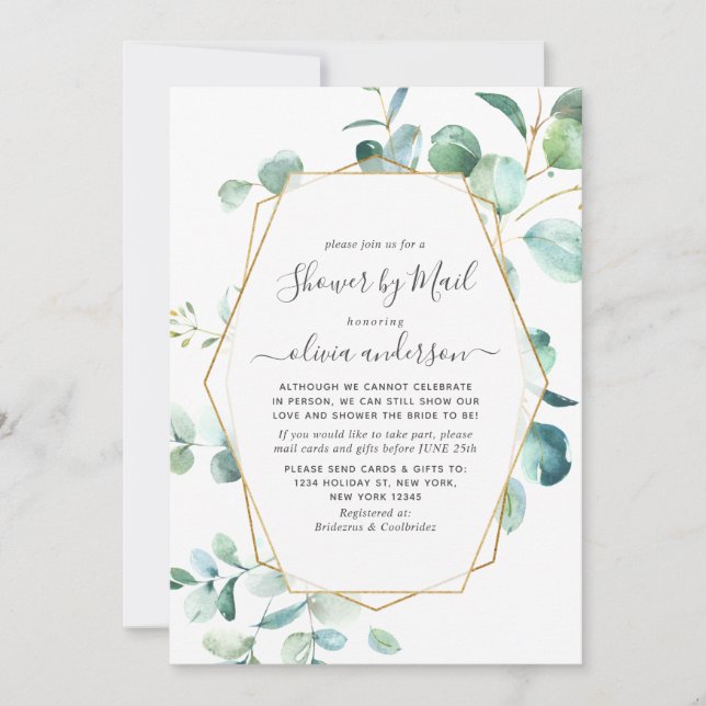 Elegant Eucalyptus Greenery Bridal Shower by Mail Invitation (Front)