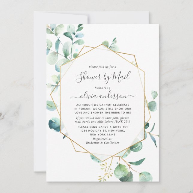 Elegant Eucalyptus Greenery Bridal Shower by Mail Invitation (Front)