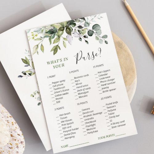 Elegant Eucalyptus Greenery Bridal Shower Gam Card