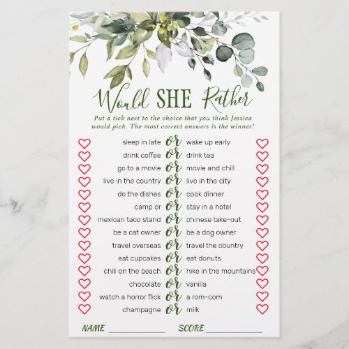 Elegant Eucalyptus Greenery Bridal Shower Game