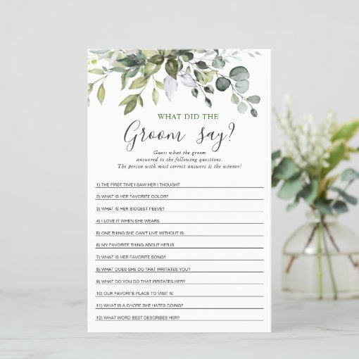 Elegant Eucalyptus Greenery Bridal Shower Game | Zazzle