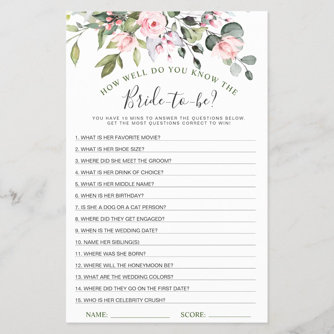 Elegant Eucalyptus Greenery Bridal Shower Game | Zazzle