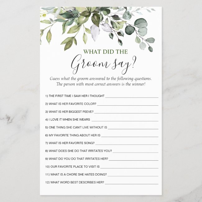 Elegant Eucalyptus Greenery Bridal Shower Game