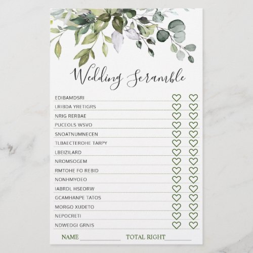 Elegant Eucalyptus Greenery Bridal Shower Game