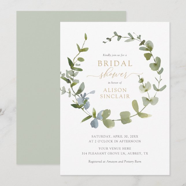 Elegant Eucalyptus Greenery Bridal Shower Invitati Invitation (Front/Back)