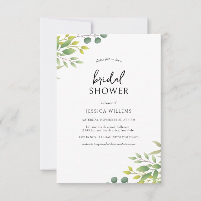Elegant Eucalyptus Greenery Bridal Shower Invitati Invitation (Front)